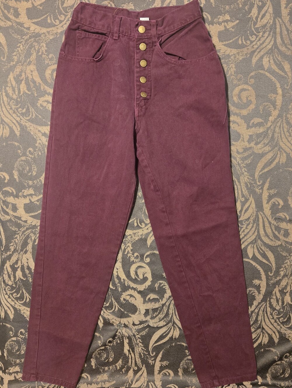 Vintage 90s Green Box Burgundy High Waist Button Fly Mom Jeans M USA Waist 26